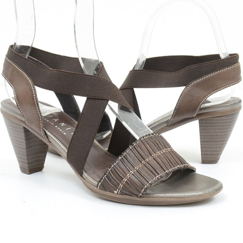 Hispanitas Size 6.5 Brown Open-toe Criss Cross Sandal Heels Office Travel Resort